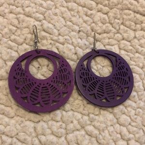 Wooden handmade purple earrings